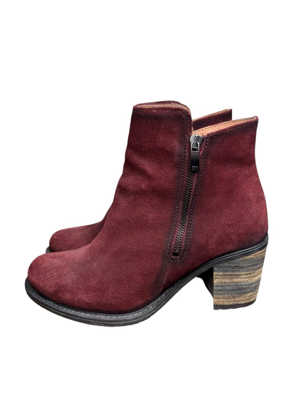 Eric Michael Michelle Burgundy Red Suede 3" Heeled Ankle Booties Boots Size 8.5